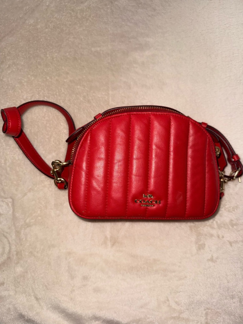 Coach Red Quilted Leather Crossbody Bag with Gold Hardware